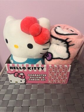 Hello Kitty Plush Pillow and Pink Character Throw Blanket Set